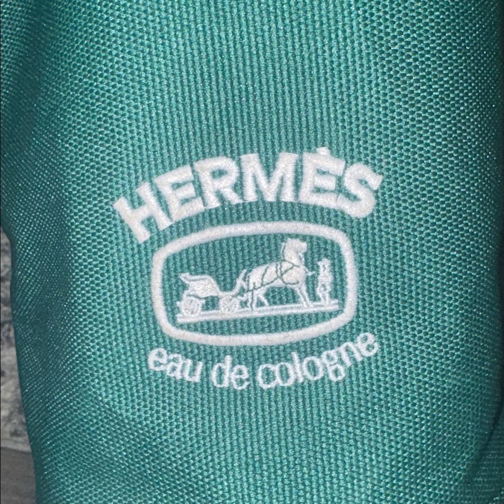 HERMES eau de cologne pouch novelty nylon canvas green drawstring unisex - Picture 7 of 7